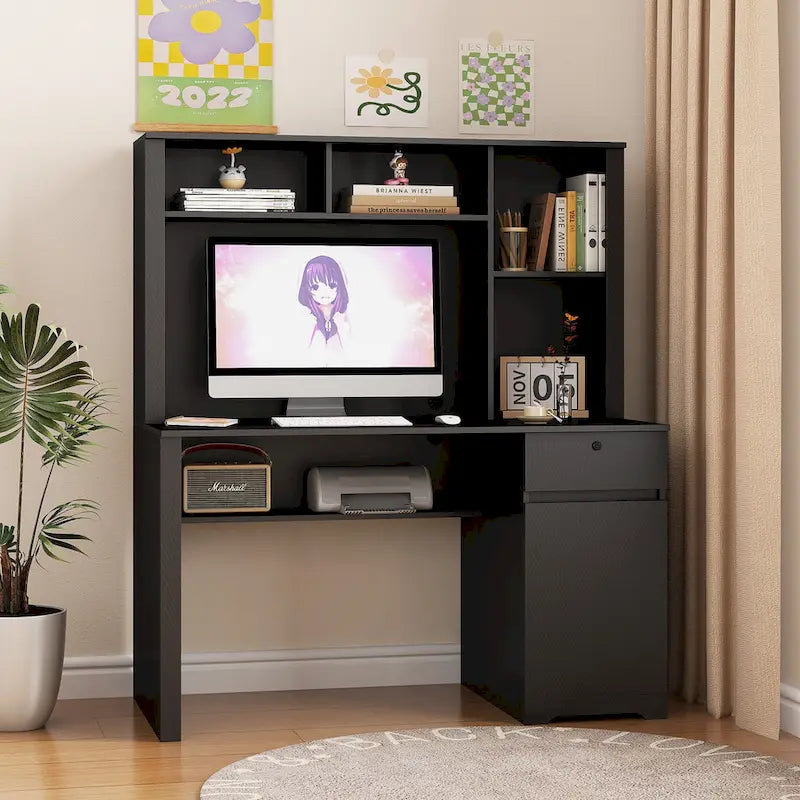Modern Computer Office Desk with Charging Ports and Lockable for Home Office or Workspaces