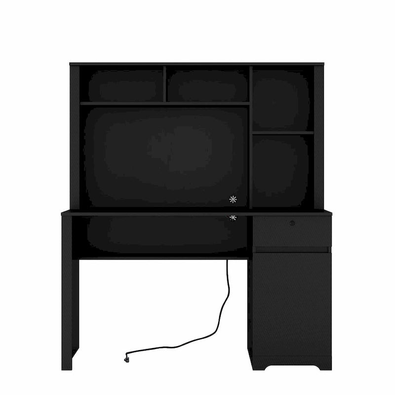 Modern Computer Office Desk with Charging Ports and Lockable for Home Office or Workspaces