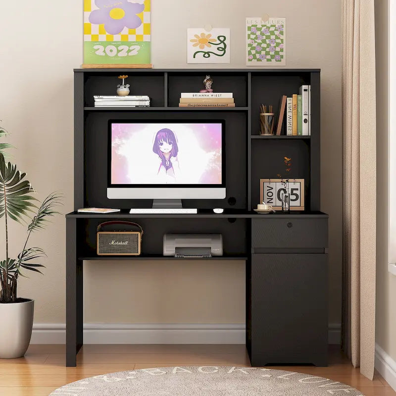 Modern Computer Office Desk with Charging Ports and Lockable for Home Office or Workspaces