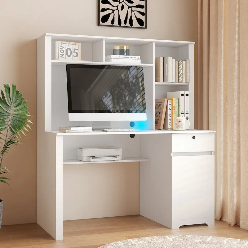 Modern Computer Office Desk with Charging Ports and Lockable for Home Office or Workspaces