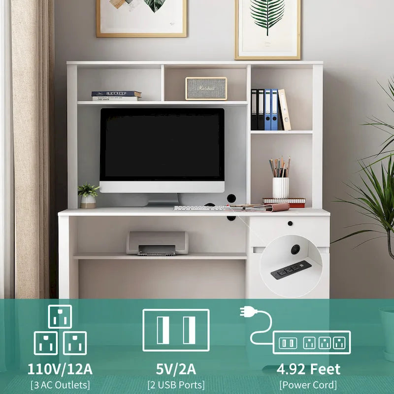 Modern Computer Office Desk with Charging Ports and Lockable for Home Office or Workspaces