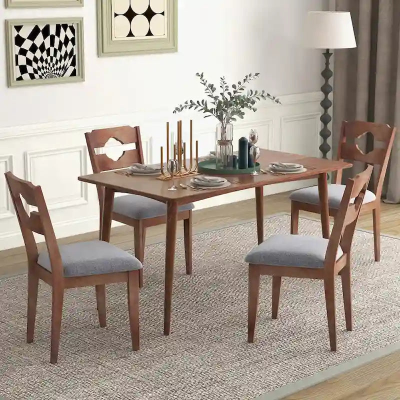 Ensemble de 4 chaises de salle à manger avec dossier haut rembourré en bois d'hévéa