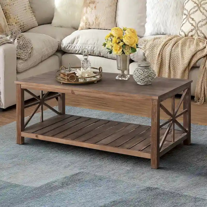 Modern Living Room Center Table with Shelves, for Living Room Brown