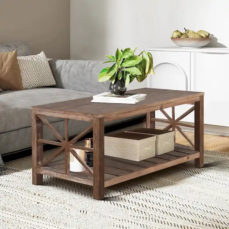Modern Living Room Center Table with Shelves, for Living Room Brown
