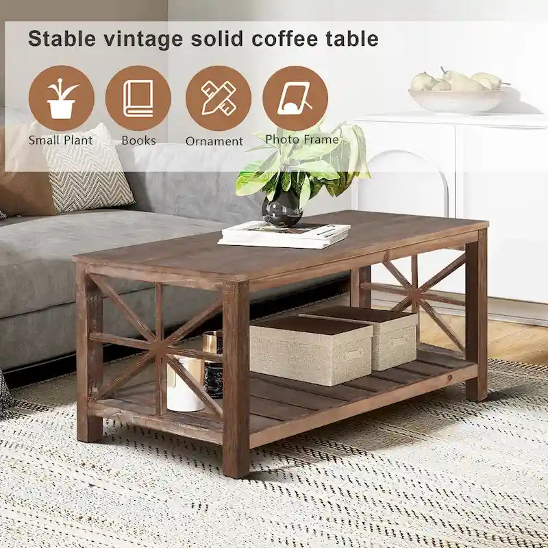 Modern Living Room Center Table with Shelves, for Living Room Brown