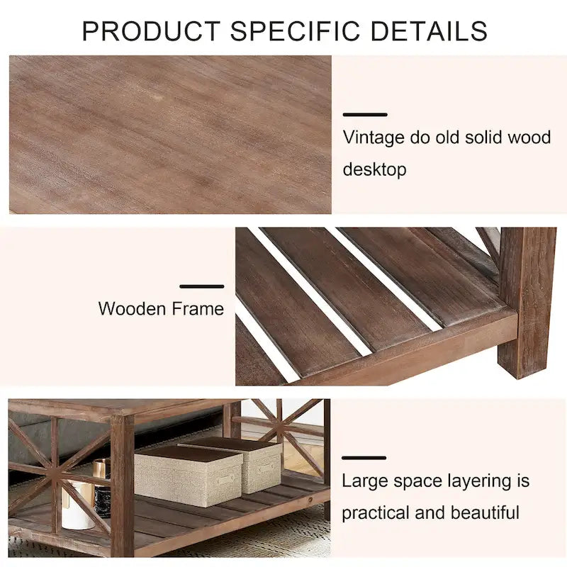 Modern Living Room Center Table with Shelves, for Living Room Brown