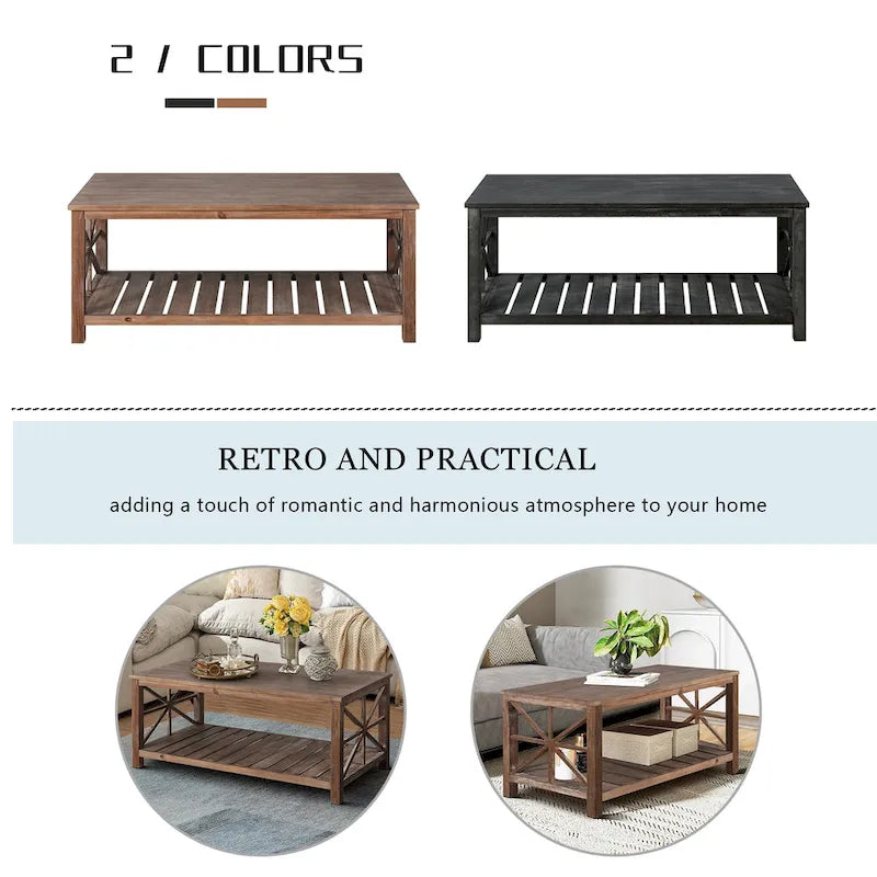 Modern Living Room Center Table with Shelves, for Living Room Brown