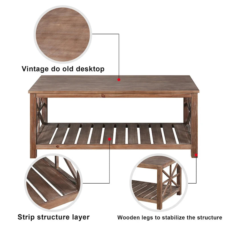 Modern Living Room Center Table with Shelves, for Living Room Brown