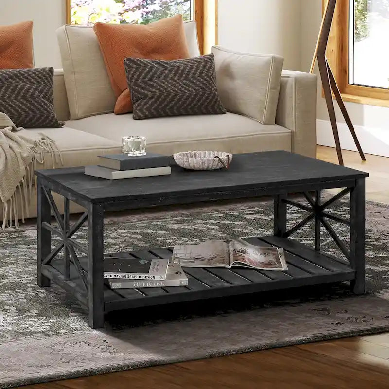 Modern Living Room Center Table with Shelves, for Living Room Brown