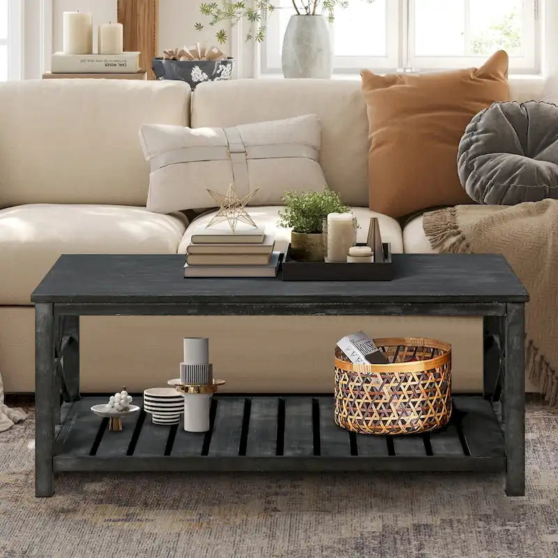 Modern Living Room Center Table with Shelves, for Living Room Brown