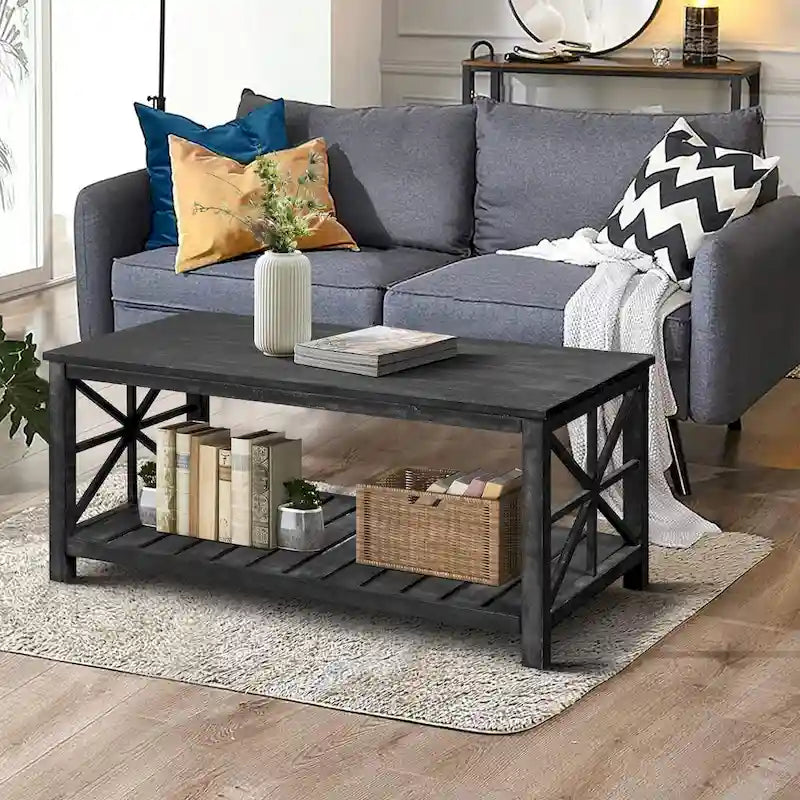 Modern Living Room Center Table with Shelves, for Living Room Brown