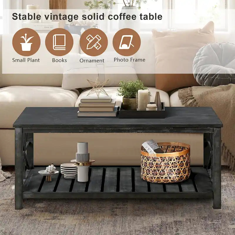 Modern Living Room Center Table with Shelves, for Living Room Brown