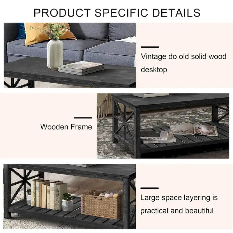 Modern Living Room Center Table with Shelves, for Living Room Brown