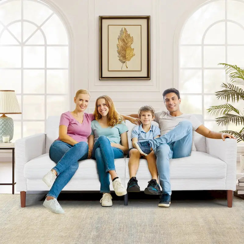 Retro comfortabele 74 inch rechthoekige loveseat voor 2 personen van ribfluweel met hout en 2 kussens, keuze uit 4 kleuren