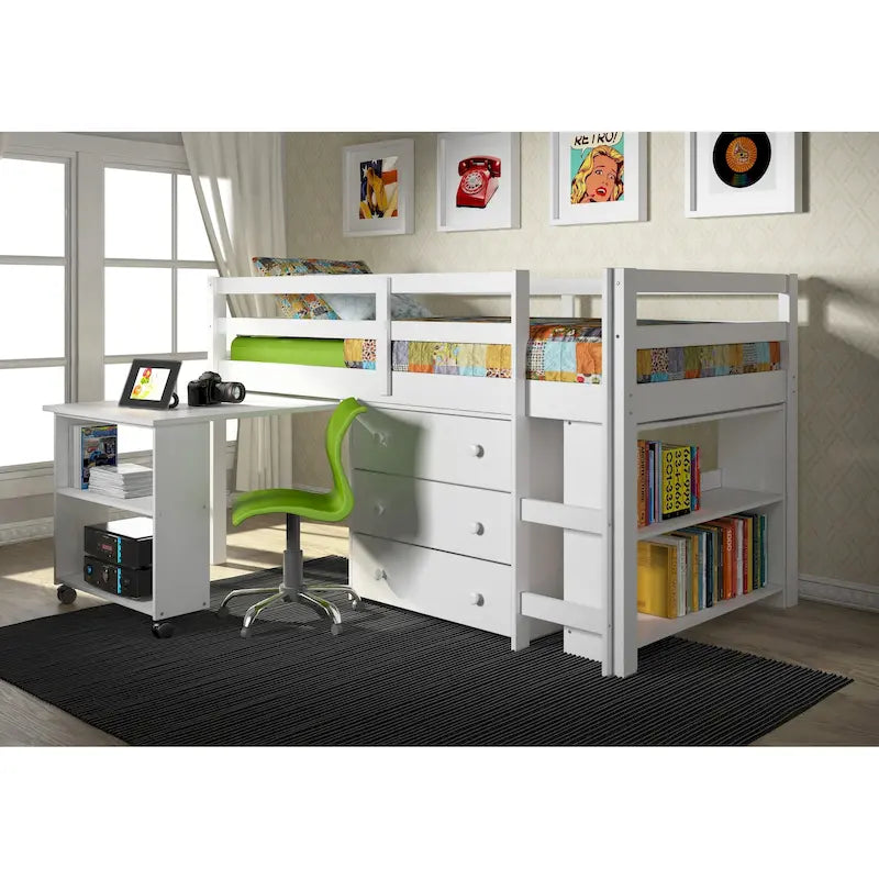 Letto a soppalco singolo con scrivania per lo studio