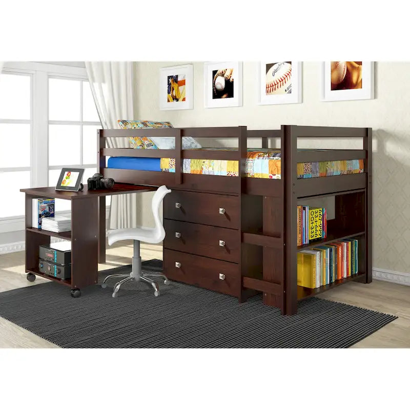 Letto a soppalco singolo con scrivania per lo studio