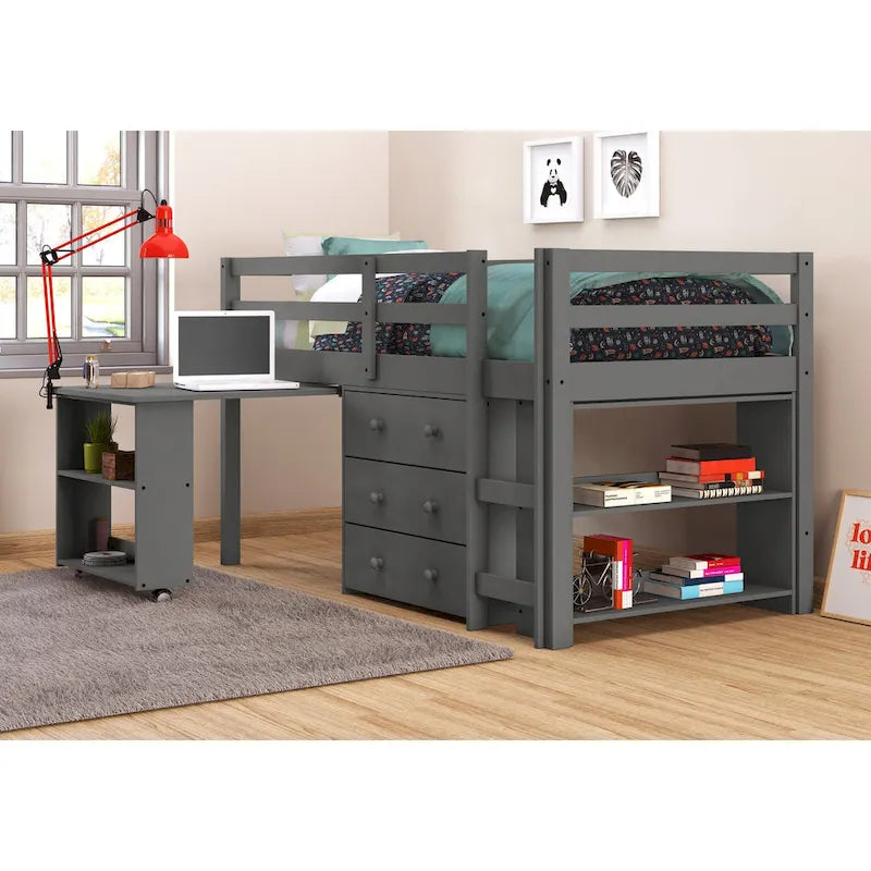 Letto a soppalco singolo con scrivania per lo studio
