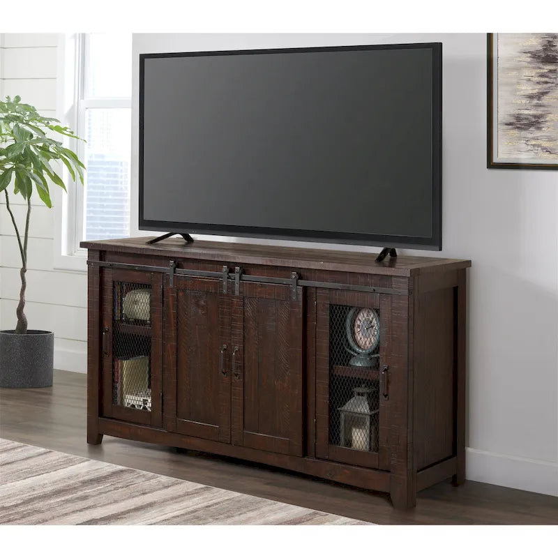 65-Zoll-Fernseherständer aus Holz mit Scheunentor - 35 Zoll hoch x 65 Zoll breit x 19 Zoll tief