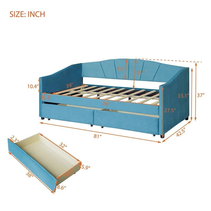 Letto da giorno singolo con doghe in legno e supporto