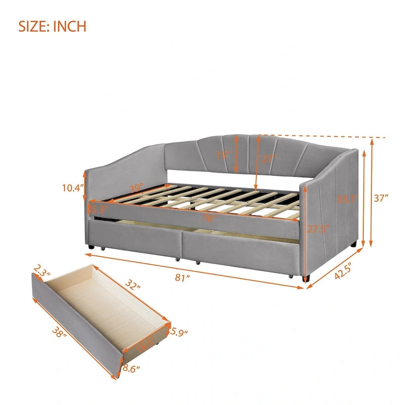 Letto da giorno singolo con doghe in legno e supporto