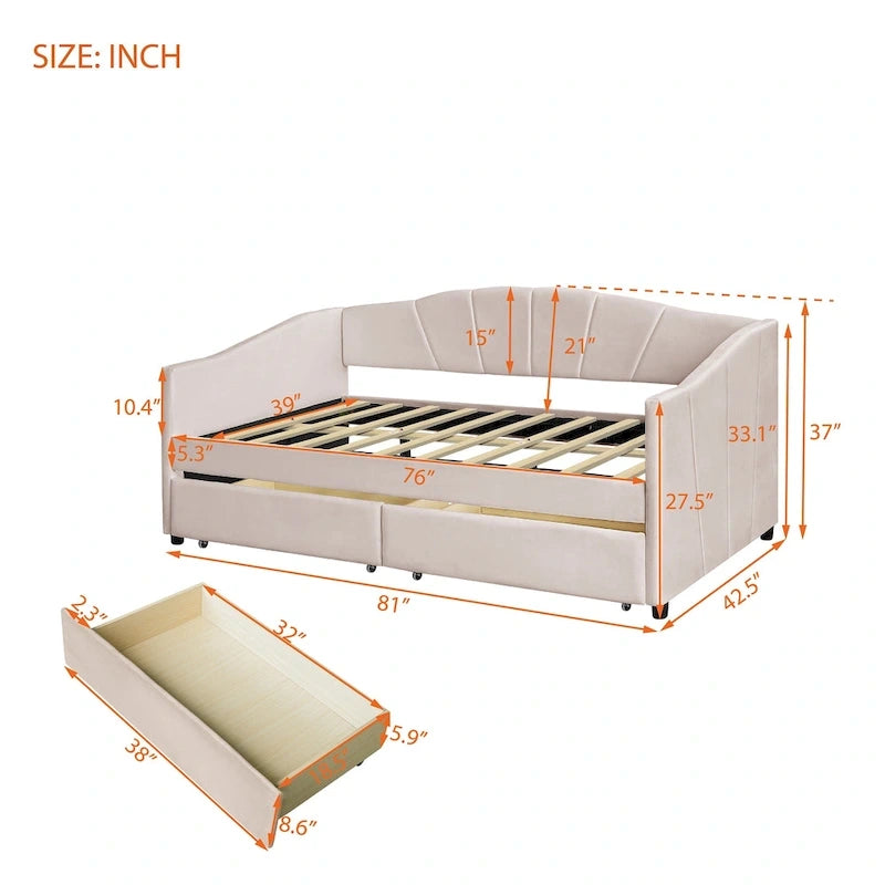 Letto da giorno singolo con doghe in legno e supporto