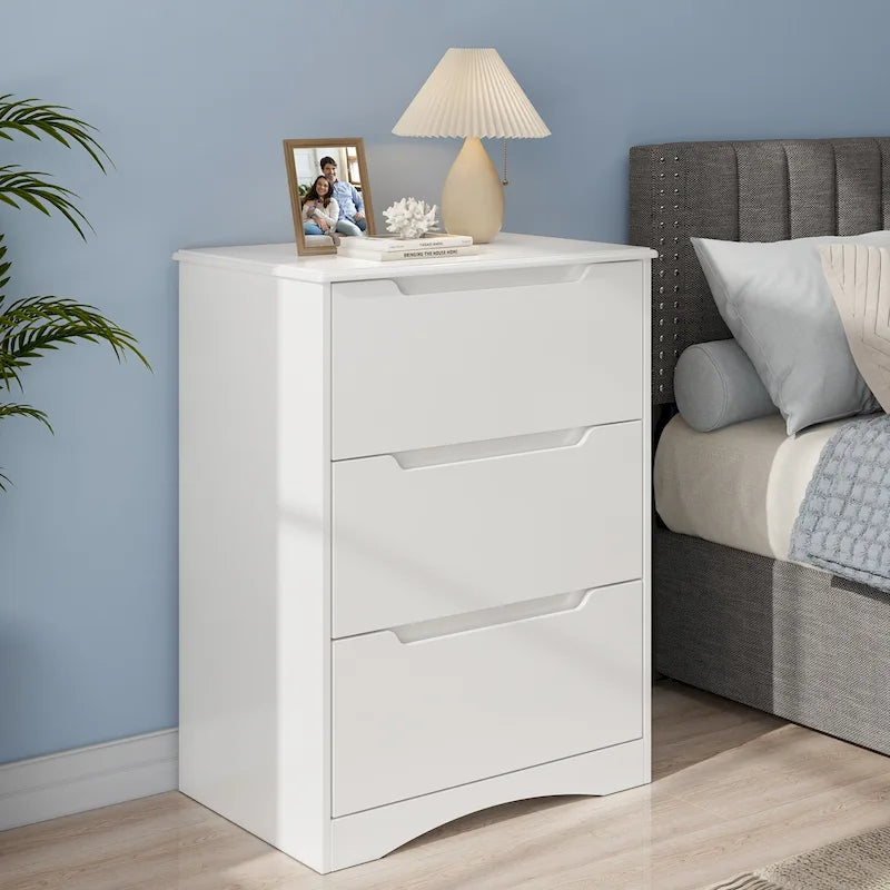 Holzkommode mit 3 Schubladen für Schlafzimmer, Nachttisch, moderne Kommode in Weiß