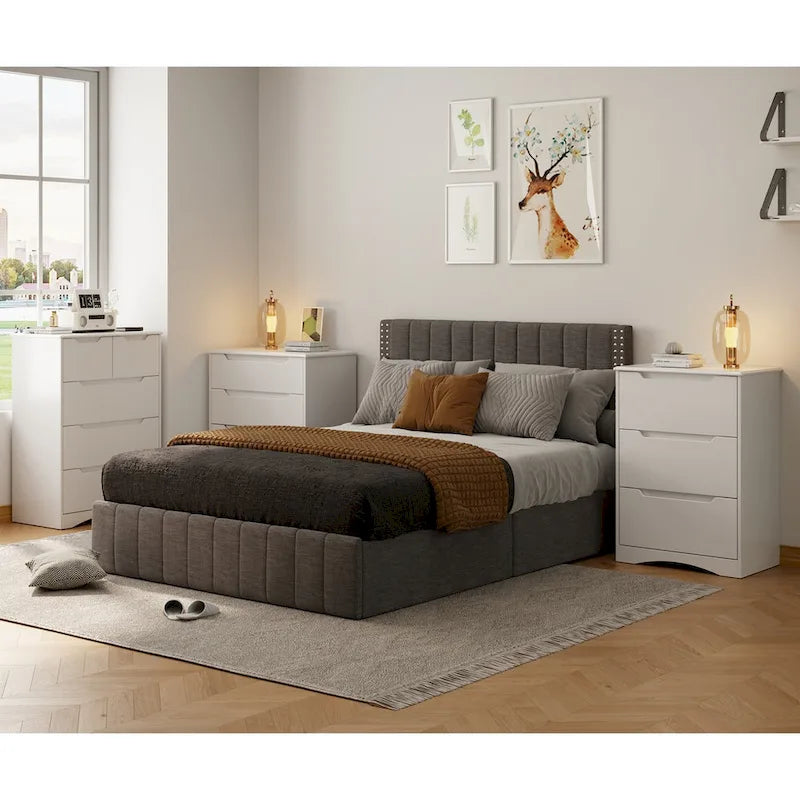 Holzkommode mit 3 Schubladen für Schlafzimmer, Nachttisch, moderne Kommode in Weiß