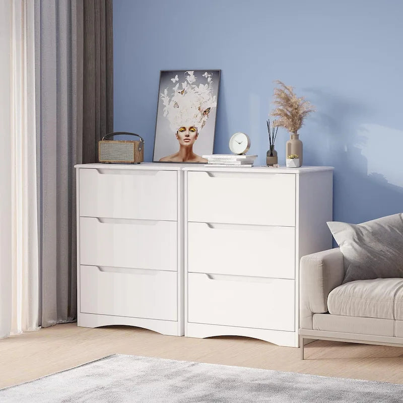 Holzkommode mit 3 Schubladen für Schlafzimmer, Nachttisch, moderne Kommode in Weiß
