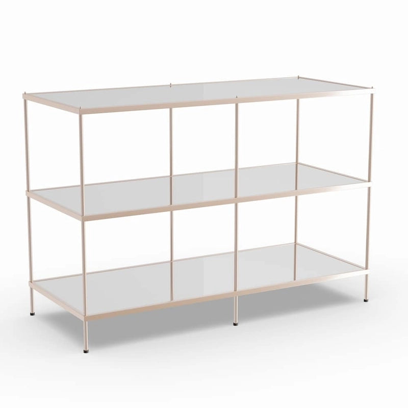 Modern Metal Table with Glass Top and Shelves