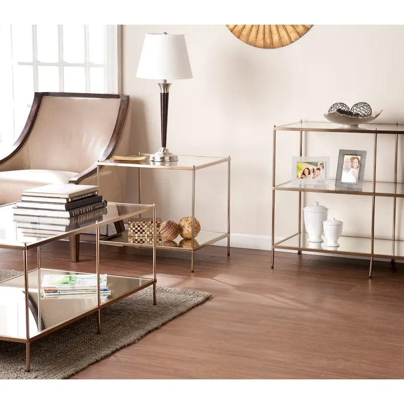 Modern Metal Table with Glass Top and Shelves