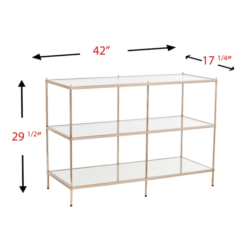 Modern Metal Table with Glass Top and Shelves