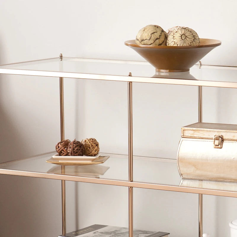 Modern Metal Table with Glass Top and Shelves