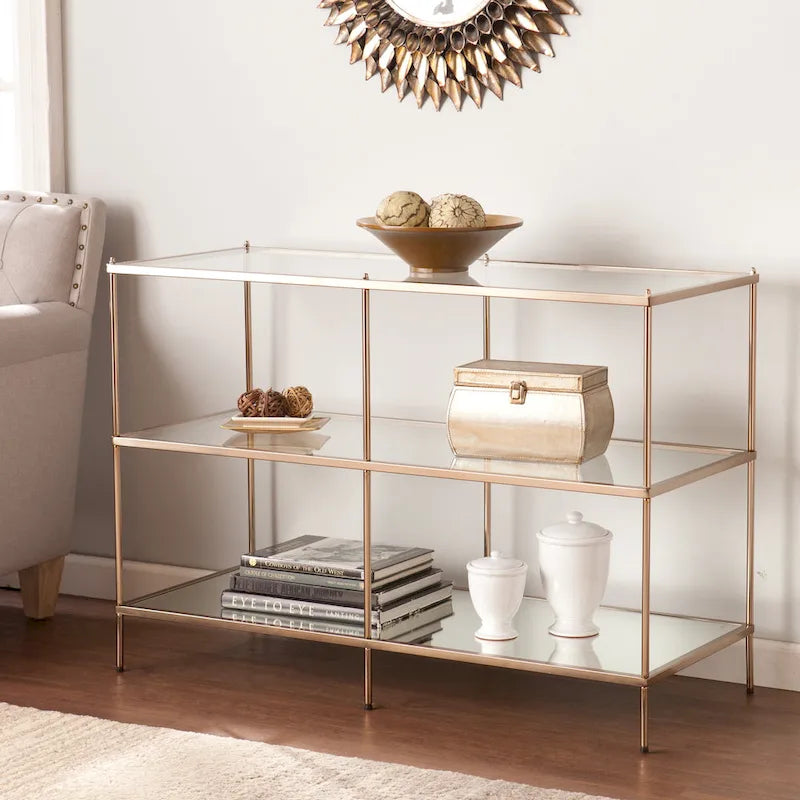 Modern Metal Table with Glass Top and Shelves