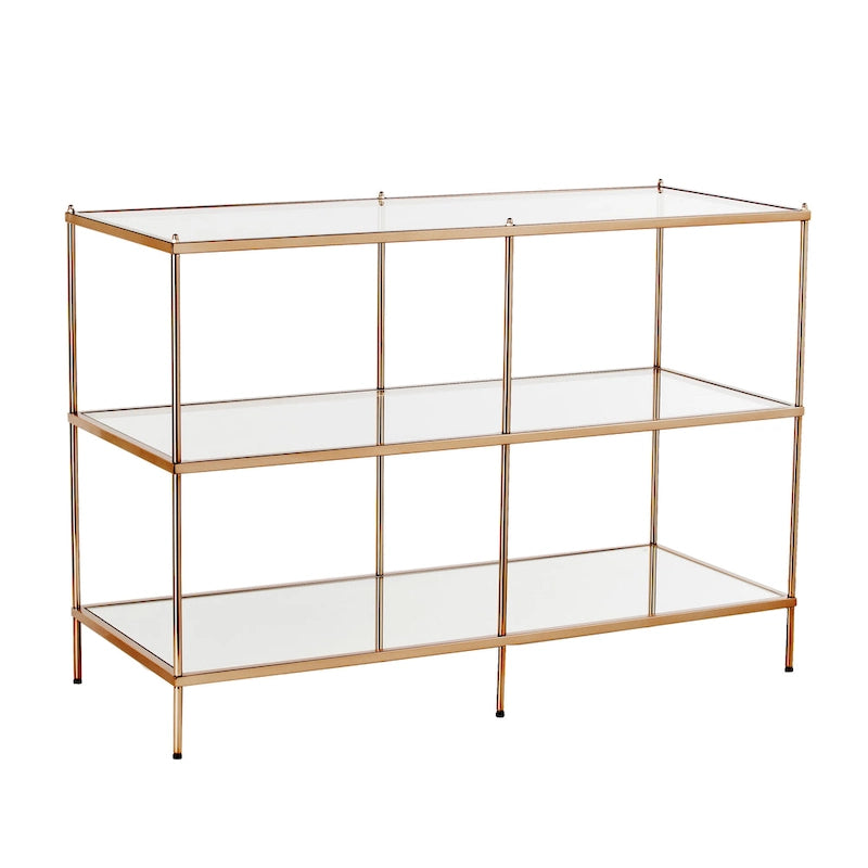Modern Metal Table with Glass Top and Shelves