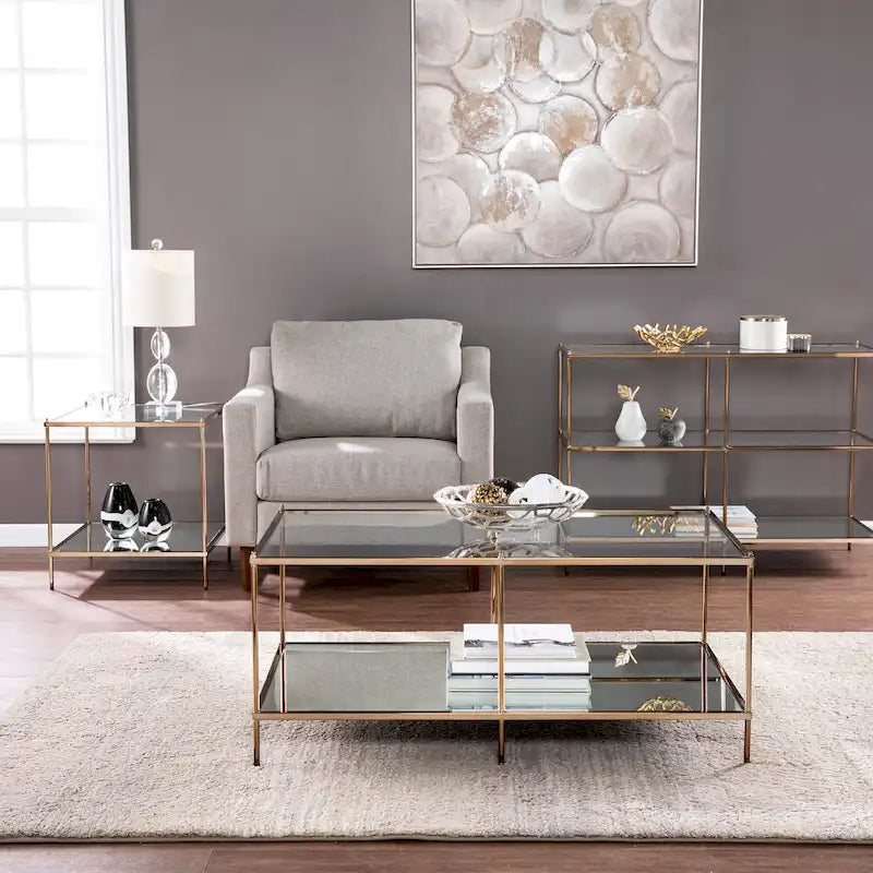 Modern Metal Table with Glass Top and Shelves