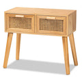 2-Schubladen-Holztisch mit Rattan-Eiche