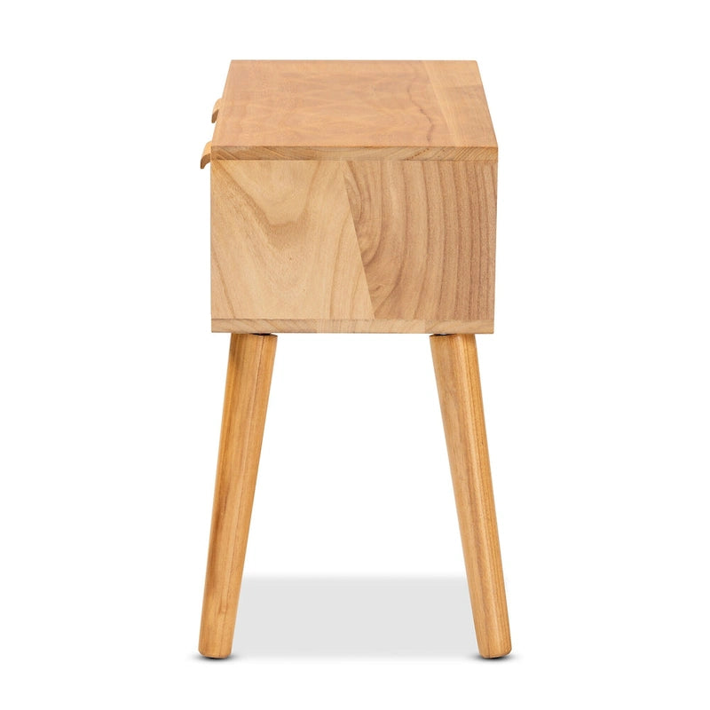 2-Schubladen-Holztisch mit Rattan-Eiche