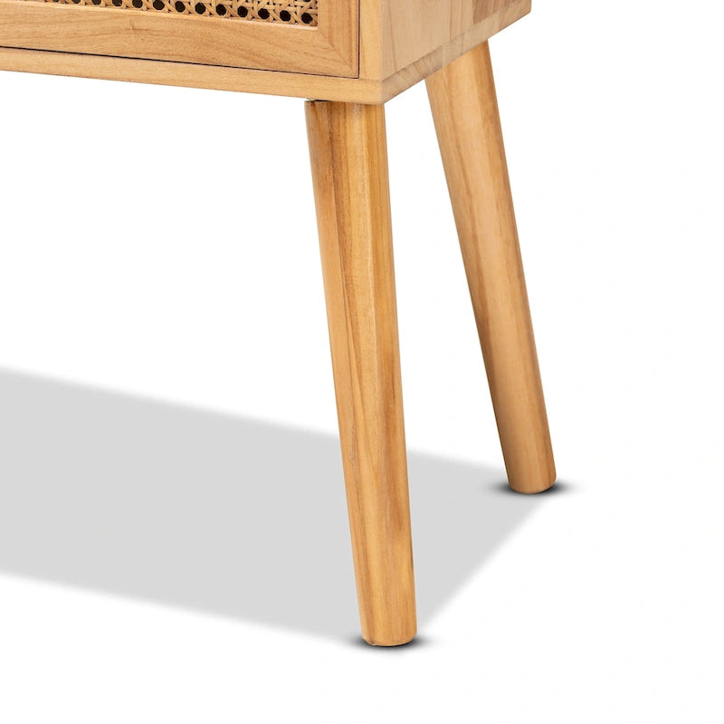 2-Schubladen-Holztisch mit Rattan-Eiche