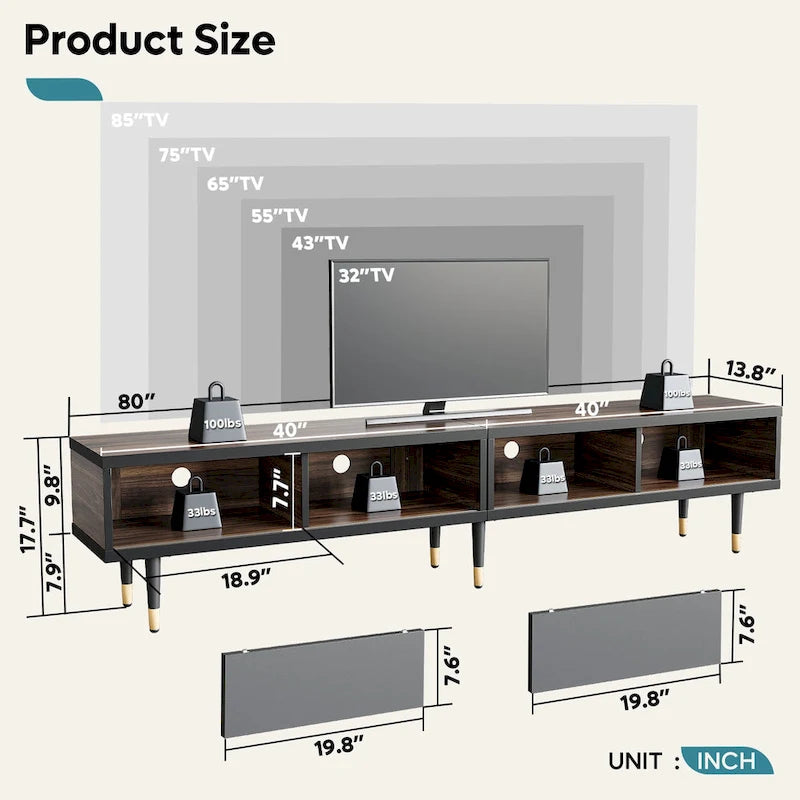 Modern TV up to for 85 inch TVs Entertainment Center with - 80 inch