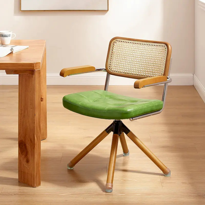 Swivel PU Leather and Wooden Chair