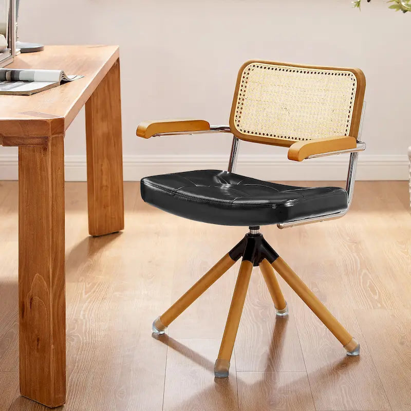 Swivel PU Leather and Wooden Chair