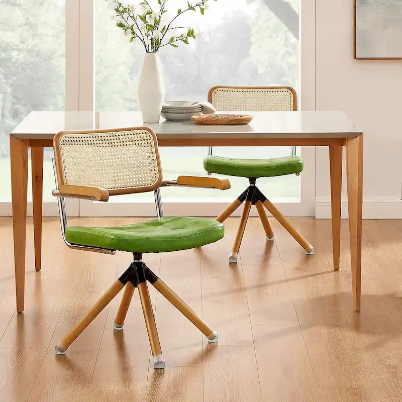 Swivel PU Leather and Wooden Chair
