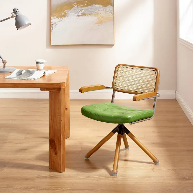 Swivel PU Leather and Wooden Chair