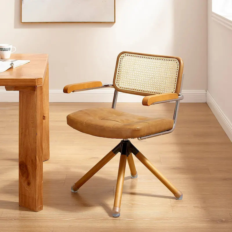 Swivel PU Leather and Wooden Chair