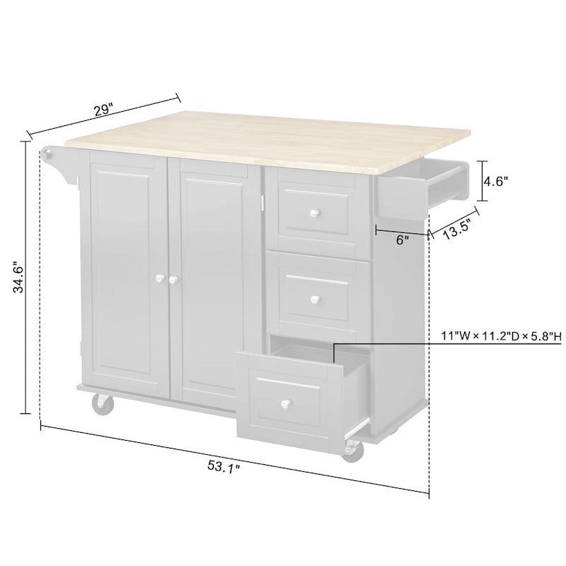 Carrello da cucina a 3 ante ribaltabili