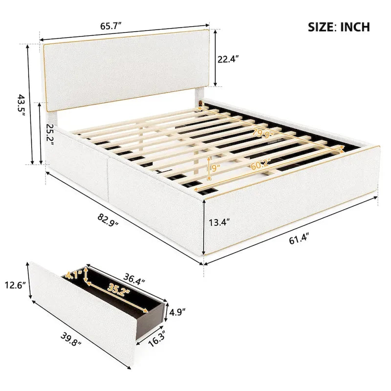 Queen Size Platform Bed with 4