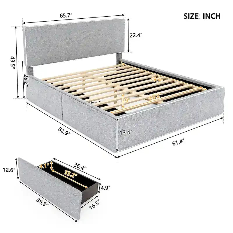 Queen Size Platform Bed with 4