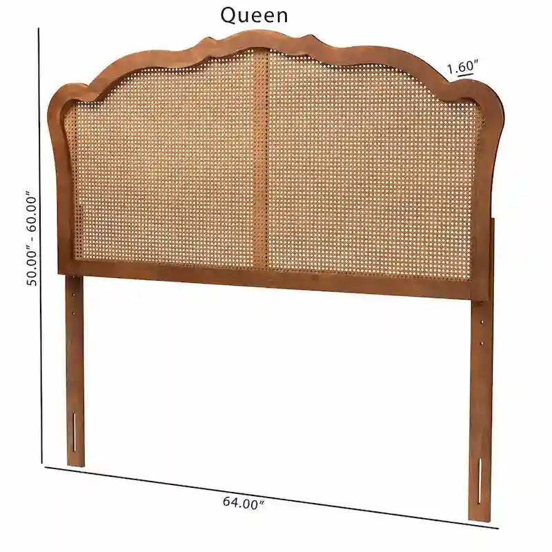 Klassisches und traditionelles Kopfteil aus Eschenholz mit Walnuss-Finish und Rattan