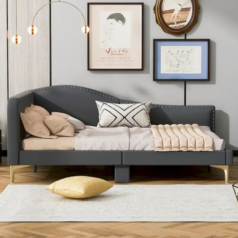 Full/Twin Size Daybed with Headboard and Armrest, Support, Full/Twin Size Bed