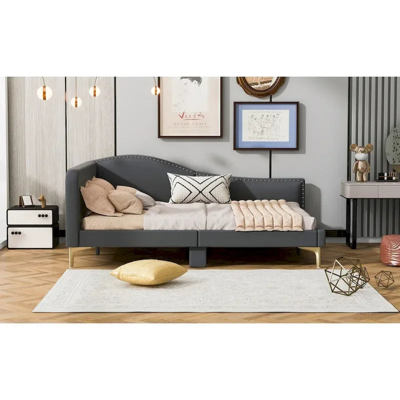 Full/Twin Size Daybed with Headboard and Armrest, Support, Full/Twin Size Bed